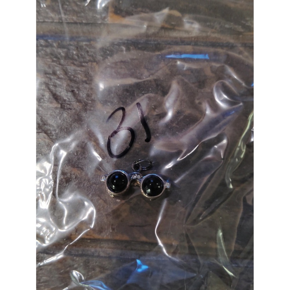 Novelty Sunglasses Charm Pendant Silver Black Cabochon Rhinestone Glasses